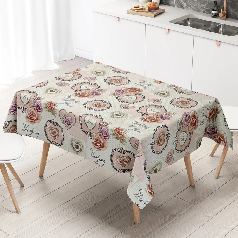 Wachstuch Tischdecke K191A rosa Rosen Herzen Patchwork eckig rund oval