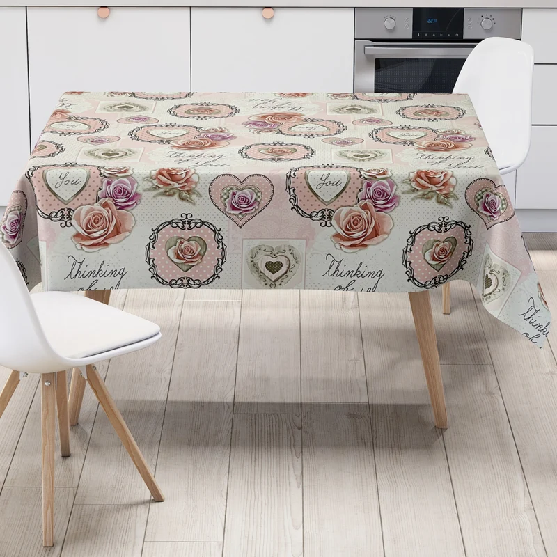 Wachstuch Tischdecke K191A rosa Rosen Herzen Patchwork eckig rund oval