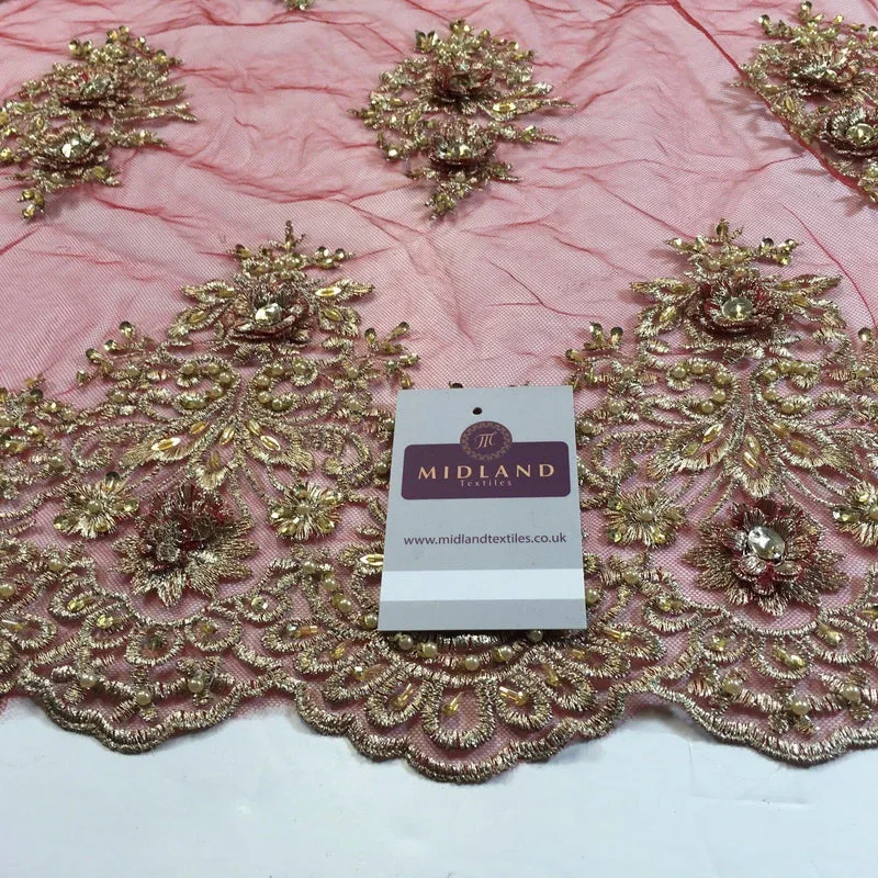Floral Embellished Scalloped Edged Dress Net with faux pearls Fabric 58" M792