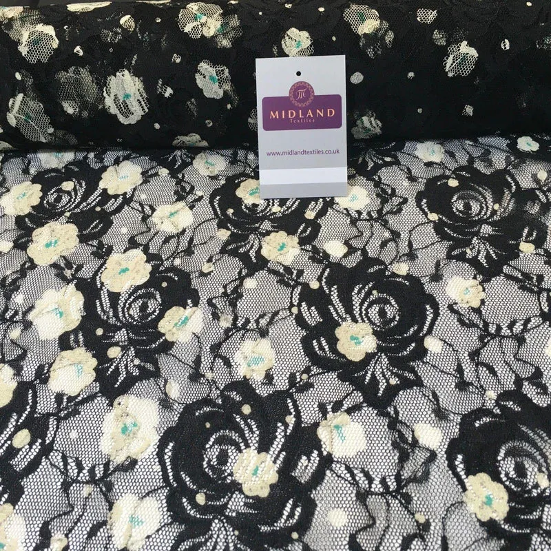 Floral Black Vintage lace evening, dress fabric 58" Wide" M186-34 Mtex
