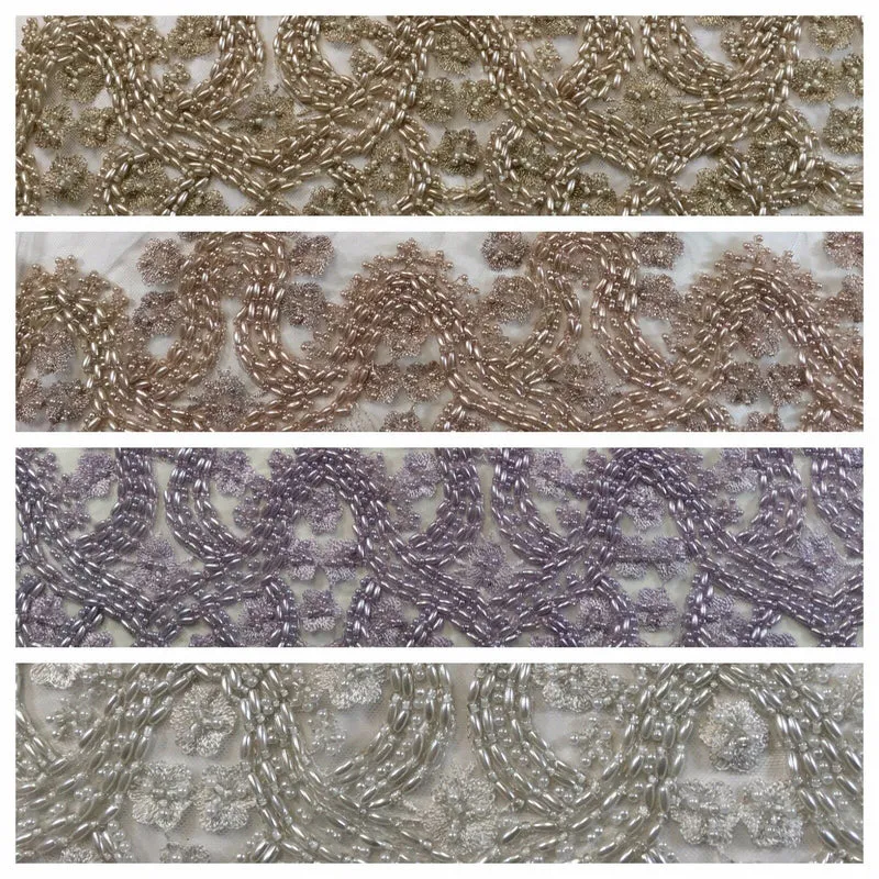 Faux Pearl Heavy Embellished Scalloped Edged Dress Net Fabric 58" M793 Mtex