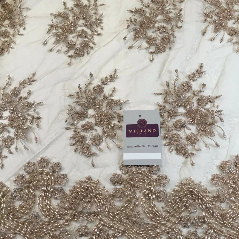 Faux Pearl Heavy Embellished Scalloped Edged Dress Net Fabric 58" M793 Mtex