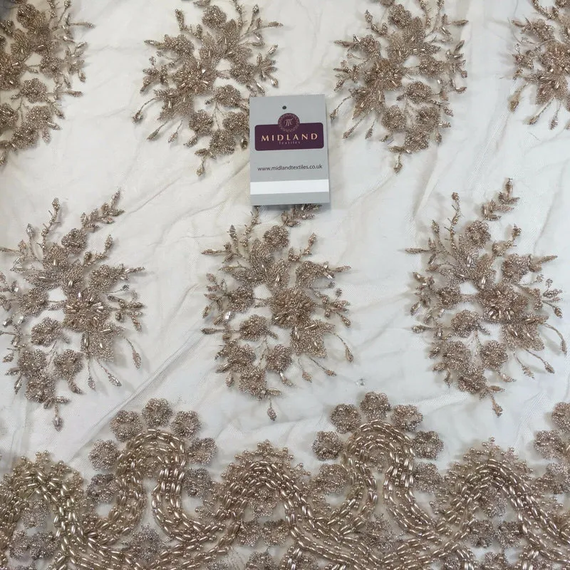 Faux Pearl Heavy Embellished Scalloped Edged Dress Net Fabric 58" M793 Mtex