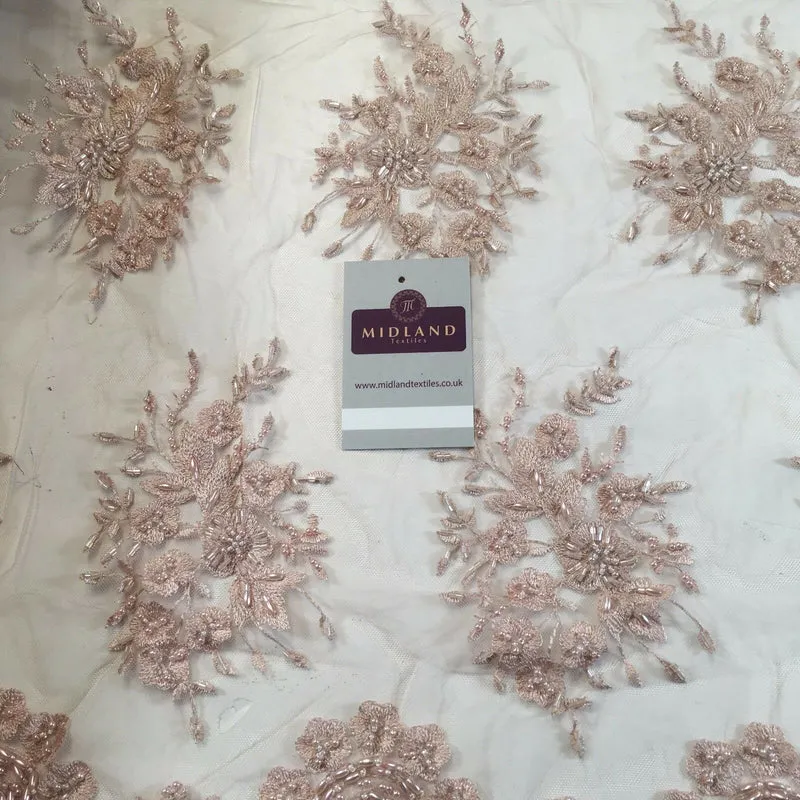 Faux Pearl Heavy Embellished Scalloped Edged Dress Net Fabric 58" M793 Mtex