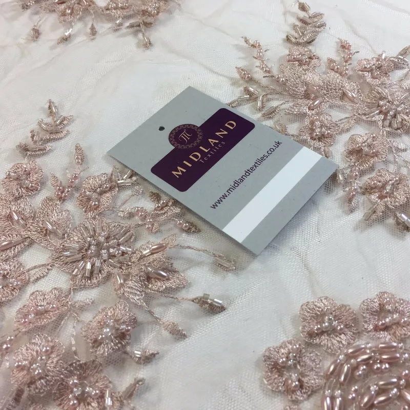 Faux Pearl Heavy Embellished Scalloped Edged Dress Net Fabric 58" M793 Mtex