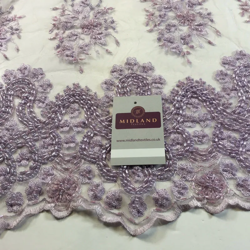 Faux Pearl Heavy Embellished Scalloped Edged Dress Net Fabric 58" M793 Mtex