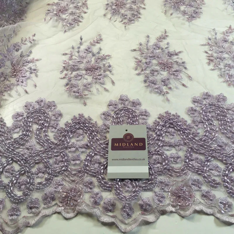 Faux Pearl Heavy Embellished Scalloped Edged Dress Net Fabric 58" M793 Mtex