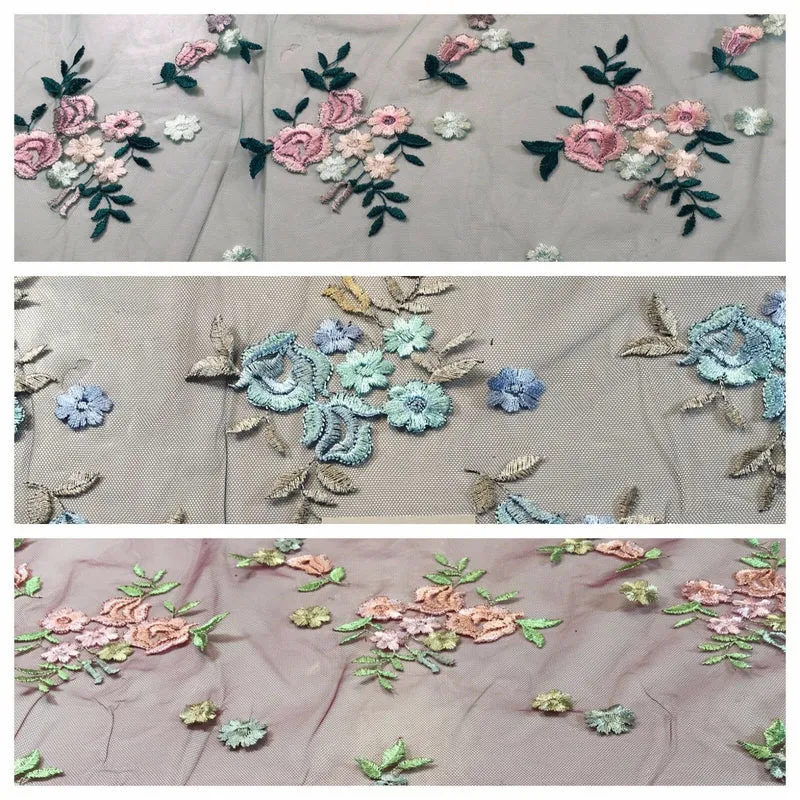 Embroidered Floral Rose Elegant scalloped edged wedding net dress Fabric 58 M794