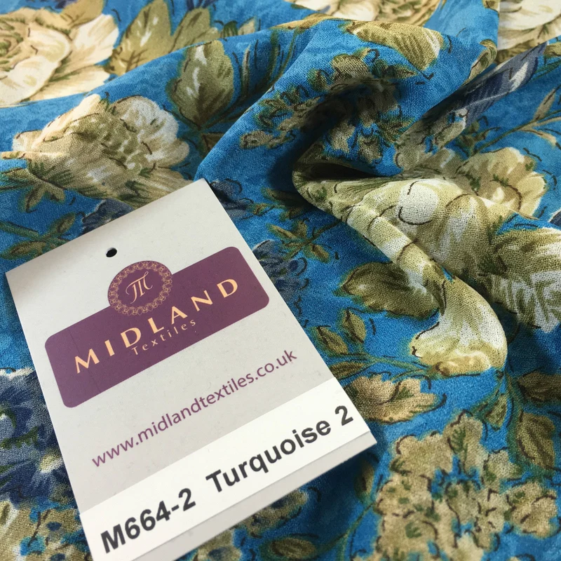 Lightweight Floral Printed Rayon Crepe dress fabric 39" wide M664