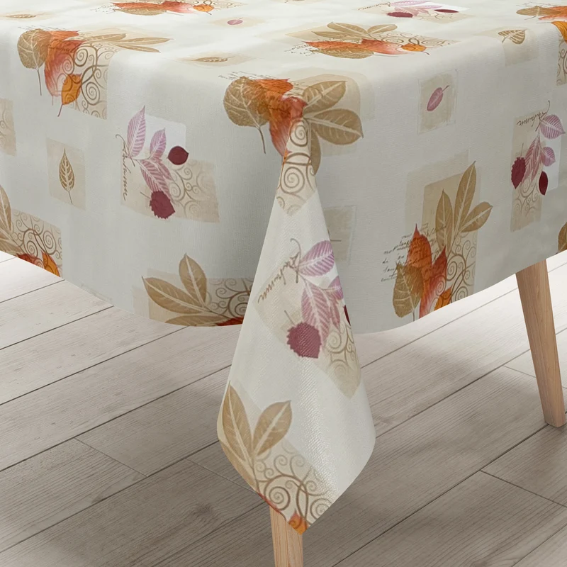 Wachstuch Tischdecke 31304 Herbst Laub Blätter beige eckig rund oval Meterware