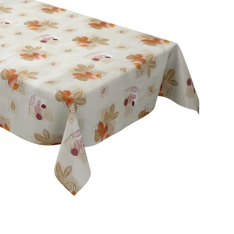 Wachstuch Tischdecke 31304 Herbst Laub Blätter beige eckig rund oval Meterware