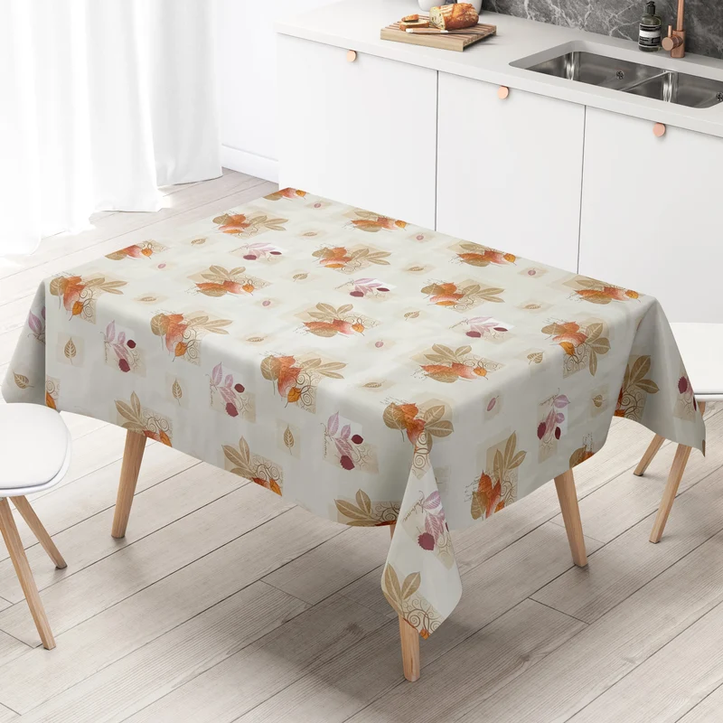 Wachstuch Tischdecke 31304 Herbst Laub Blätter beige eckig rund oval Meterware