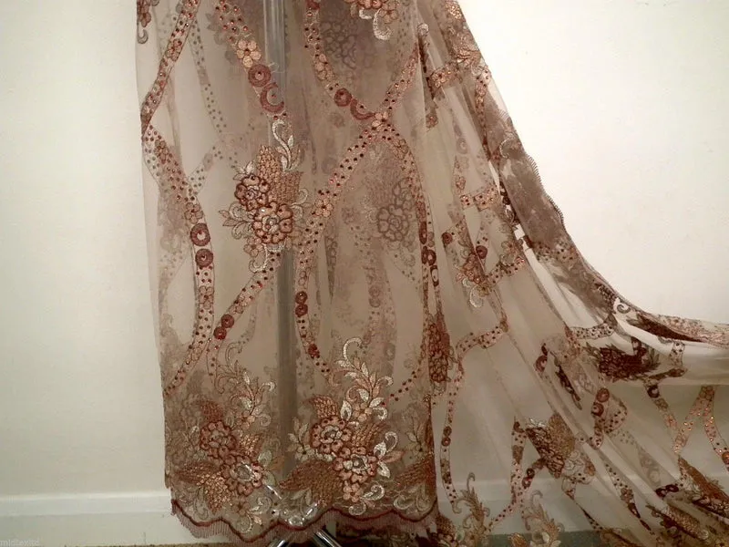 EMBROIDERY SCALLOPED FLORAL TULLE NET LACE BRIDAL DRESS FABRIC M231