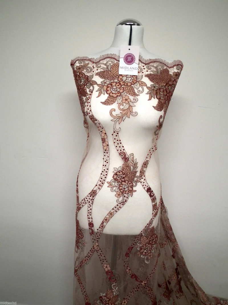 EMBROIDERY SCALLOPED FLORAL TULLE NET LACE BRIDAL DRESS FABRIC M231