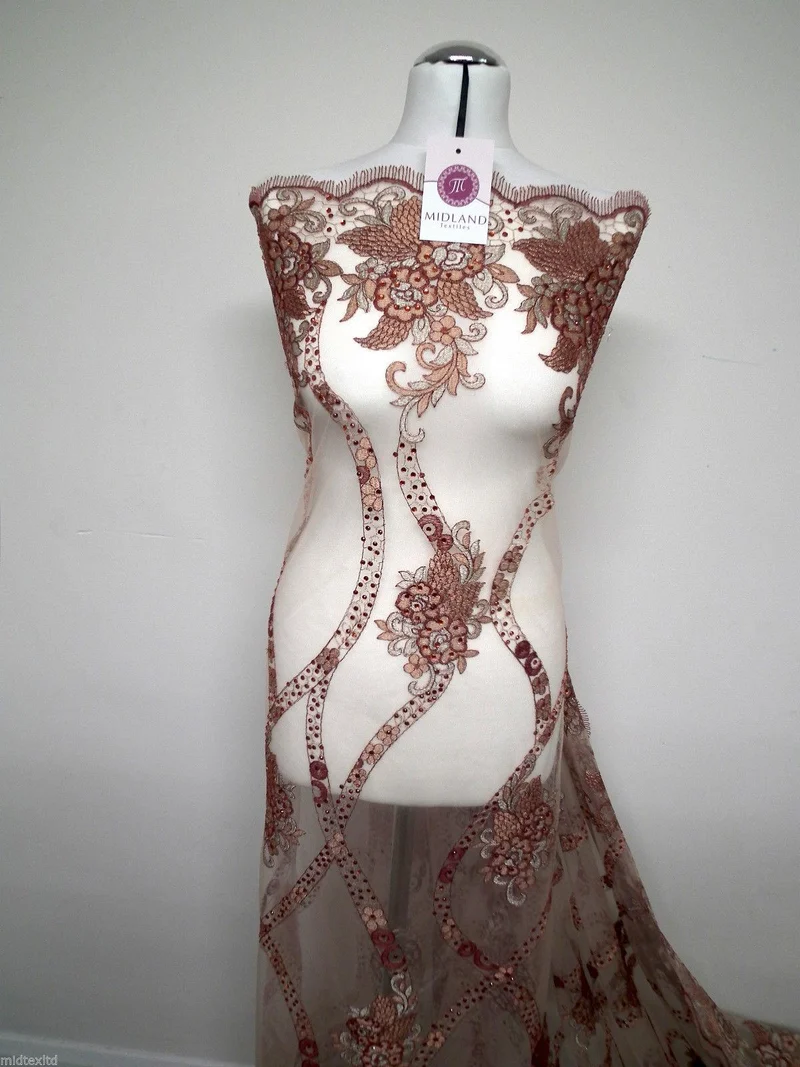EMBROIDERY SCALLOPED FLORAL TULLE NET LACE BRIDAL DRESS FABRIC M231