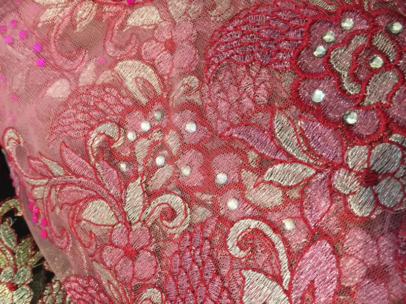 EMBROIDERY SCALLOPED FLORAL TULLE NET LACE BRIDAL DRESS FABRIC M231