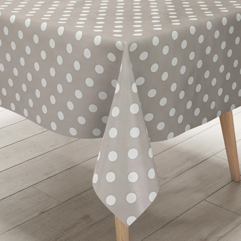 Wachstuch Tischdecke 01150-07 weiße Punkte auf hellgrau Polka Dots eckig rund oval