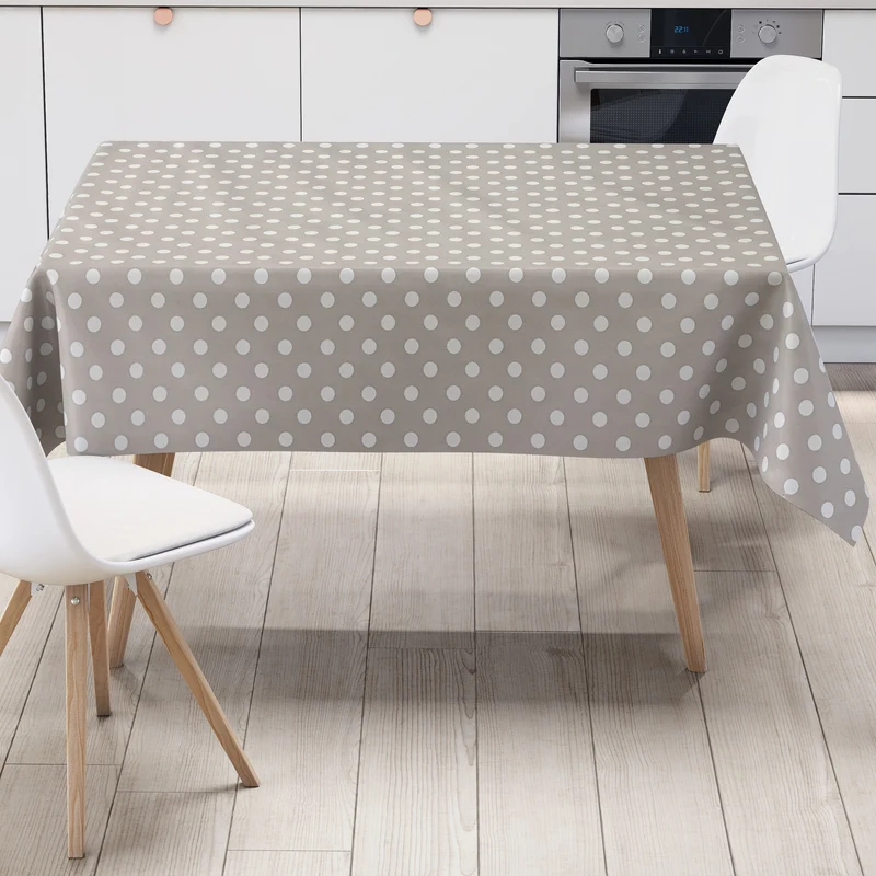 Wachstuch Tischdecke 01150-07 weiße Punkte auf hellgrau Polka Dots eckig rund oval