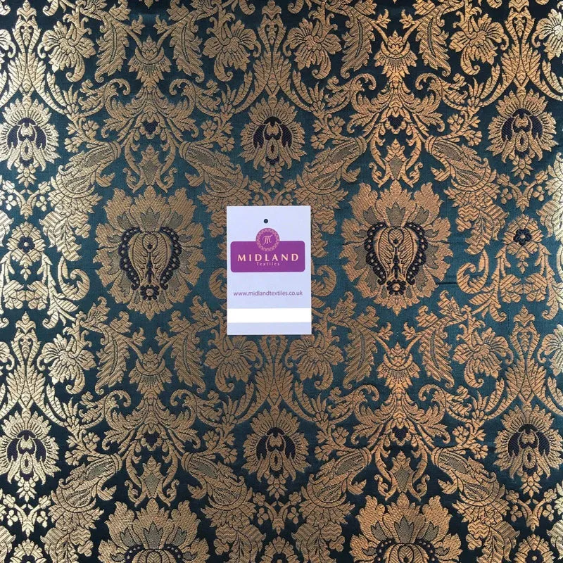 Gold Indian Floral Metallic Print Banarsi faux Silk Brocade Fabric 40" M370 Mtex