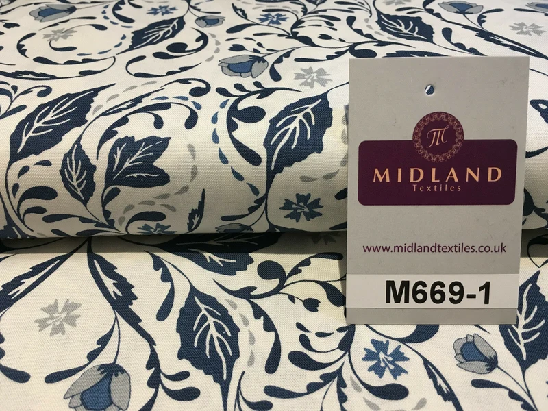 Blue William Morris inspired Butterfly and leaves 100% cotton fabric 45" M669