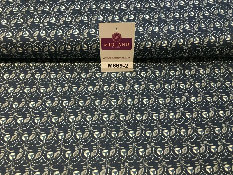 Blue William Morris inspired Butterfly and leaves 100% cotton fabric 45" M669