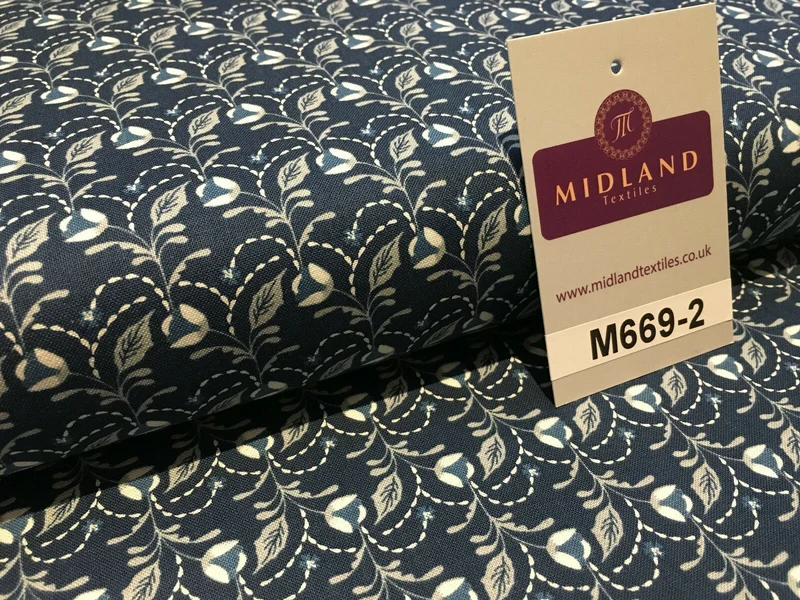 Blue William Morris inspired Butterfly and leaves 100% cotton fabric 45" M669