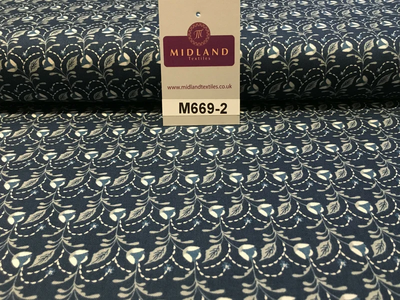 Blue William Morris inspired Butterfly and leaves 100% cotton fabric 45" M669