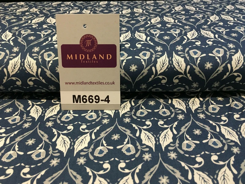 Blue William Morris inspired Butterfly and leaves 100% cotton fabric 45" M669