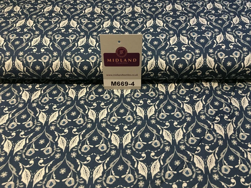 Blue William Morris inspired Butterfly and leaves 100% cotton fabric 45" M669