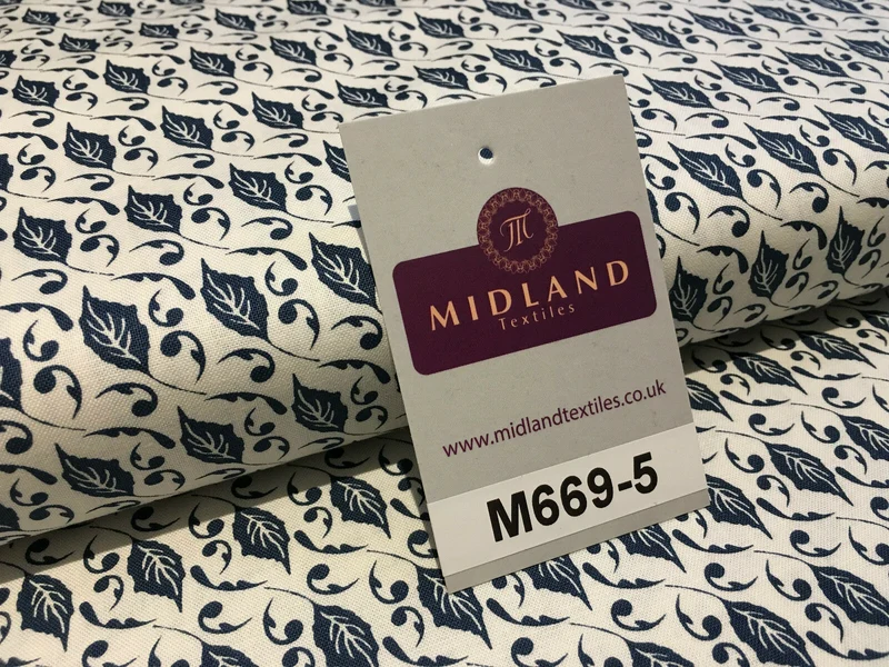 Blue William Morris inspired Butterfly and leaves 100% cotton fabric 45" M669