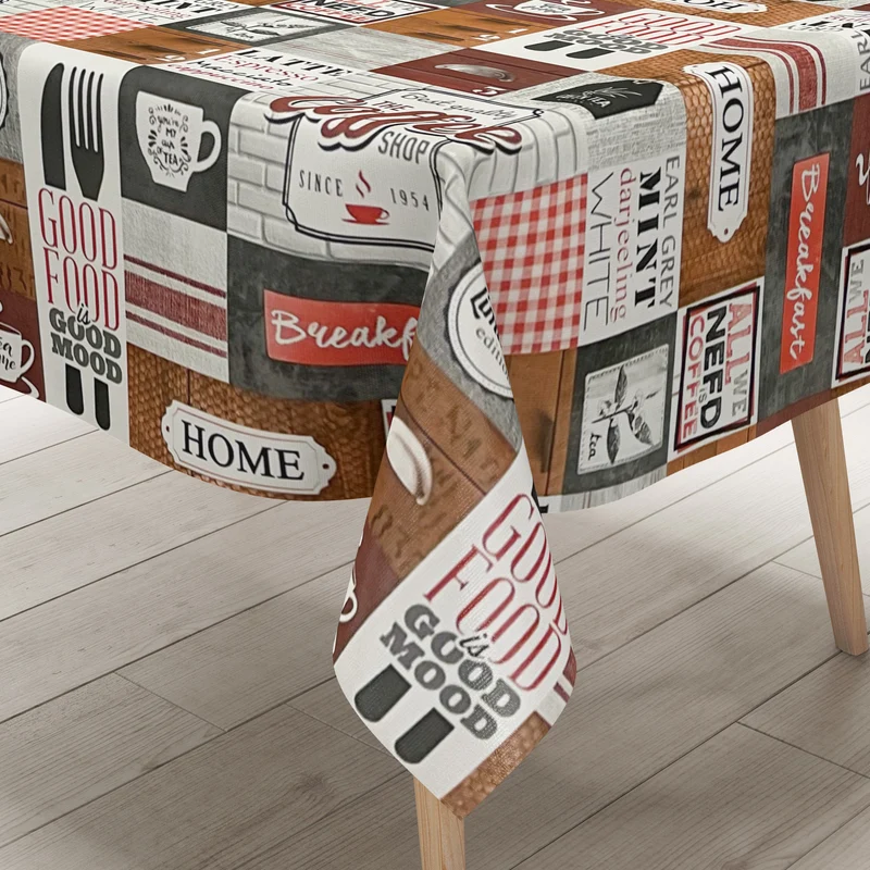 Wachstuch Tischdecke K168B Kaffee Tee Frühstück Küchenmotiv braun rot eckig rund oval