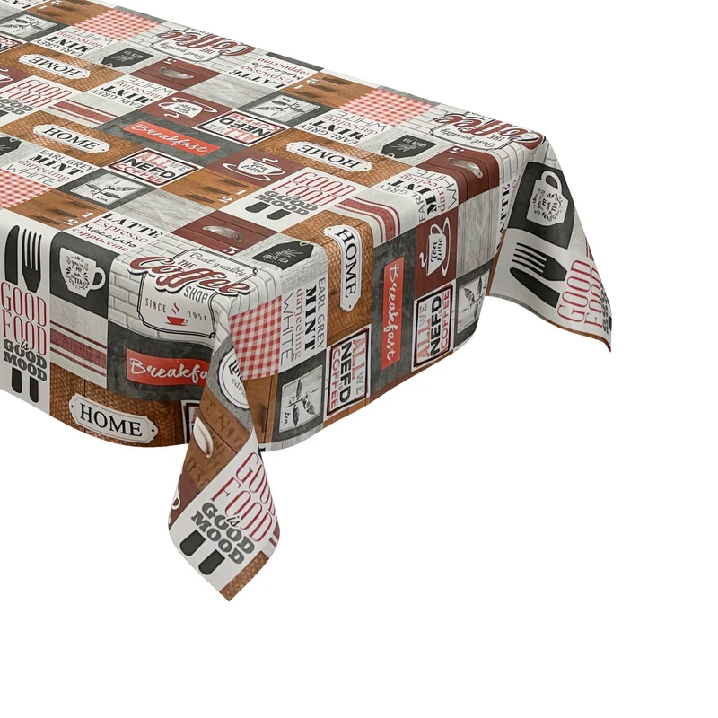 Wachstuch Tischdecke K168B Kaffee Tee Frühstück Küchenmotiv braun rot eckig rund oval