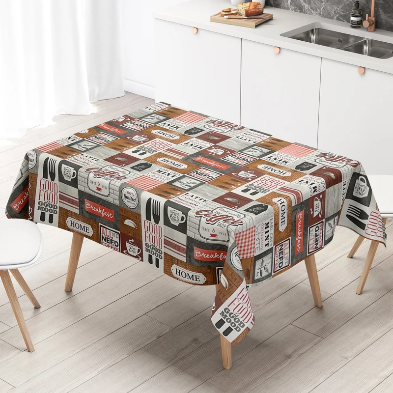 Wachstuch Tischdecke K168B Kaffee Tee Frühstück Küchenmotiv braun rot eckig rund oval