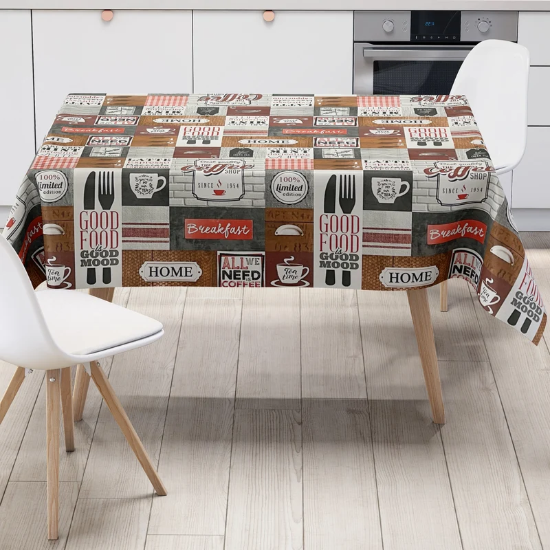 Wachstuch Tischdecke K168B Kaffee Tee Frühstück Küchenmotiv braun rot eckig rund oval