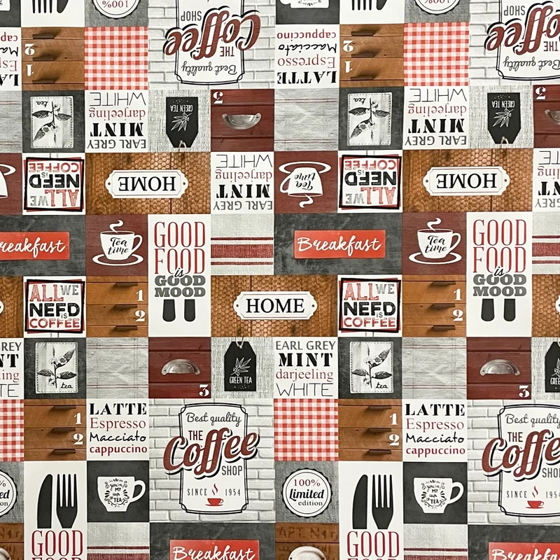 Wachstuch Tischdecke K168B Kaffee Tee Frühstück Küchenmotiv braun rot eckig rund oval