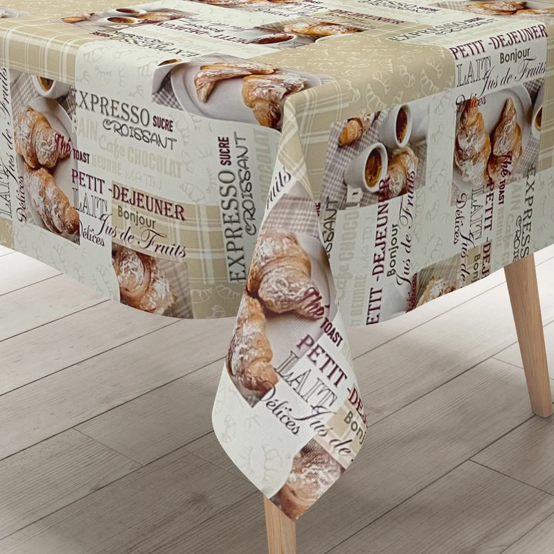 Wachstuch Tischdecke K67A Kaffee Croissant Küchenmotiv beige eckig rund oval