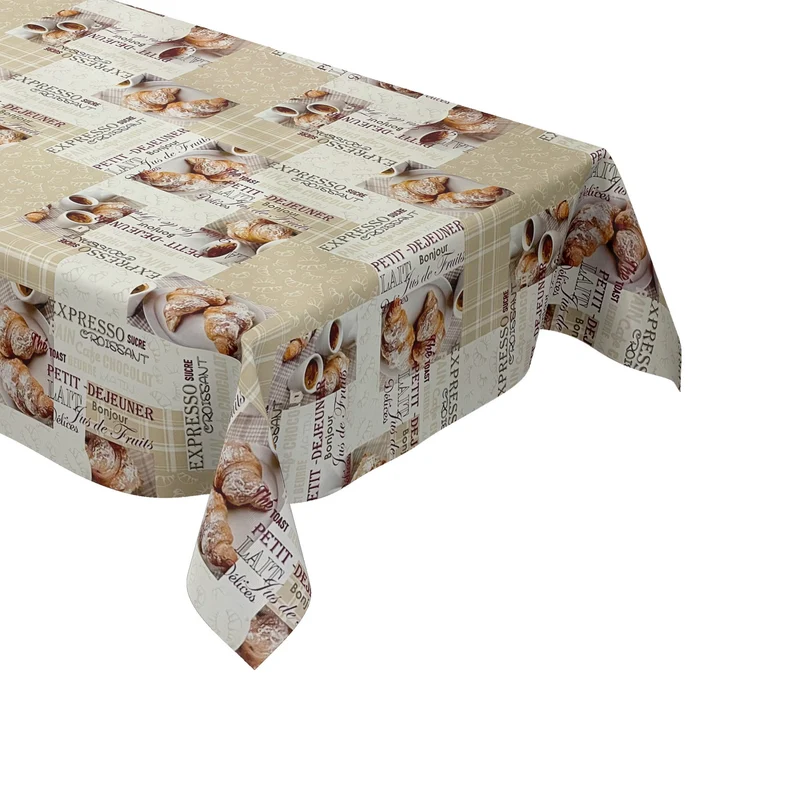 Wachstuch Tischdecke K67A Kaffee Croissant Küchenmotiv beige eckig rund oval