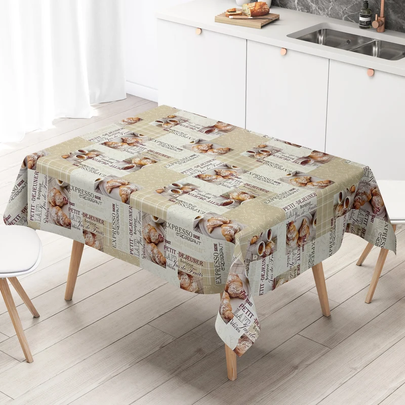 Wachstuch Tischdecke K67A Kaffee Croissant Küchenmotiv beige eckig rund oval
