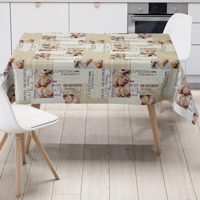 Wachstuch Tischdecke K67A Kaffee Croissant Küchenmotiv beige eckig rund oval