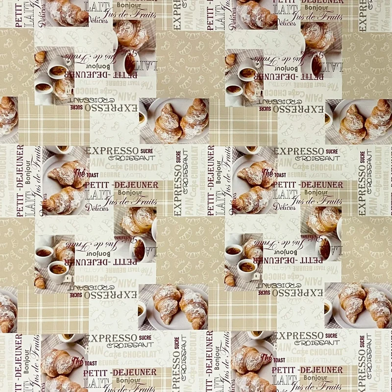 Wachstuch Tischdecke K67A Kaffee Croissant Küchenmotiv beige eckig rund oval