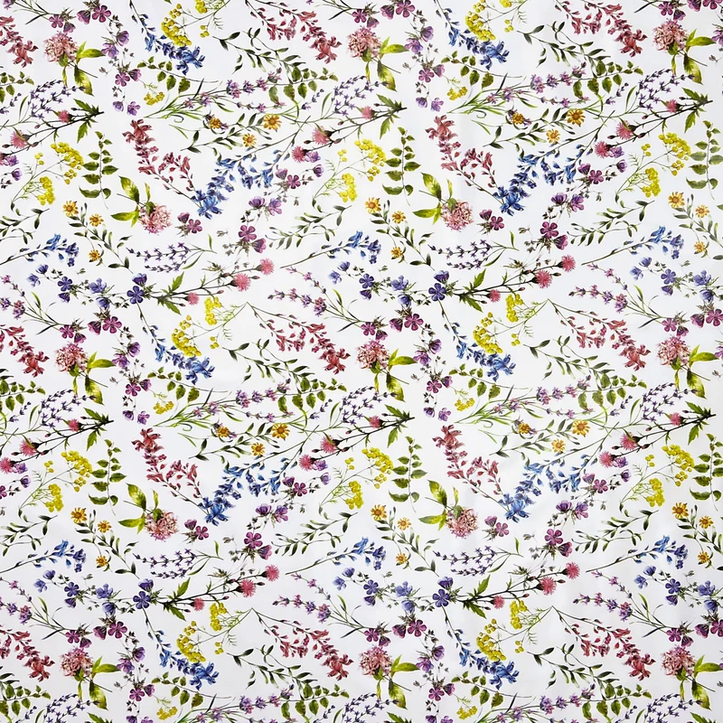 Wachstuch Tischdecke B4033-01 Blumenwiese Blüten auf weiss eckig rund oval