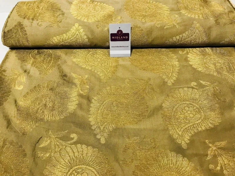 Gold Metallic Paisley Indian banarsi brocade Fabric 44" Wide M808 Mtex