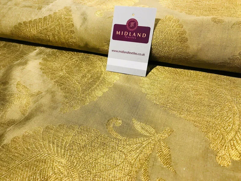 Gold Metallic Paisley Indian banarsi brocade Fabric 44" Wide M808 Mtex
