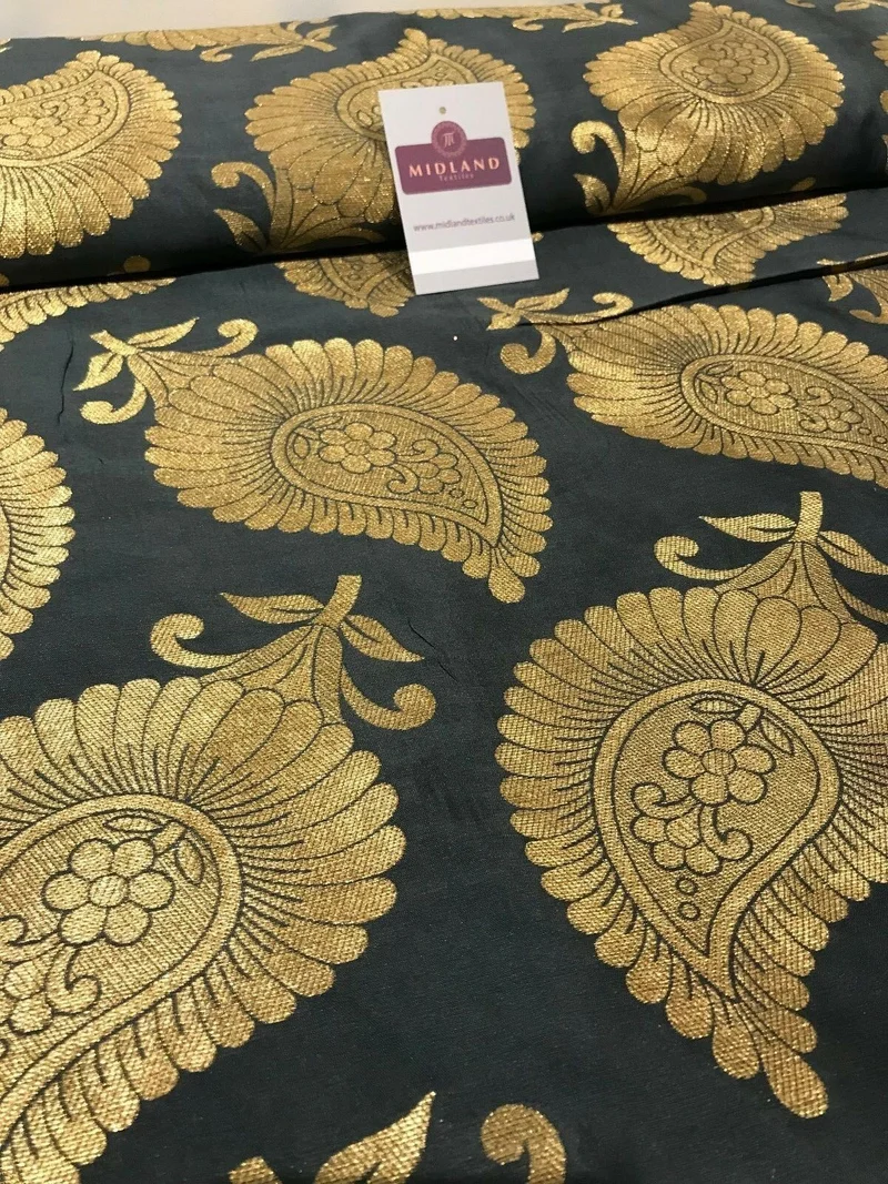 Gold Metallic Paisley Indian banarsi brocade Fabric 44" Wide M808 Mtex