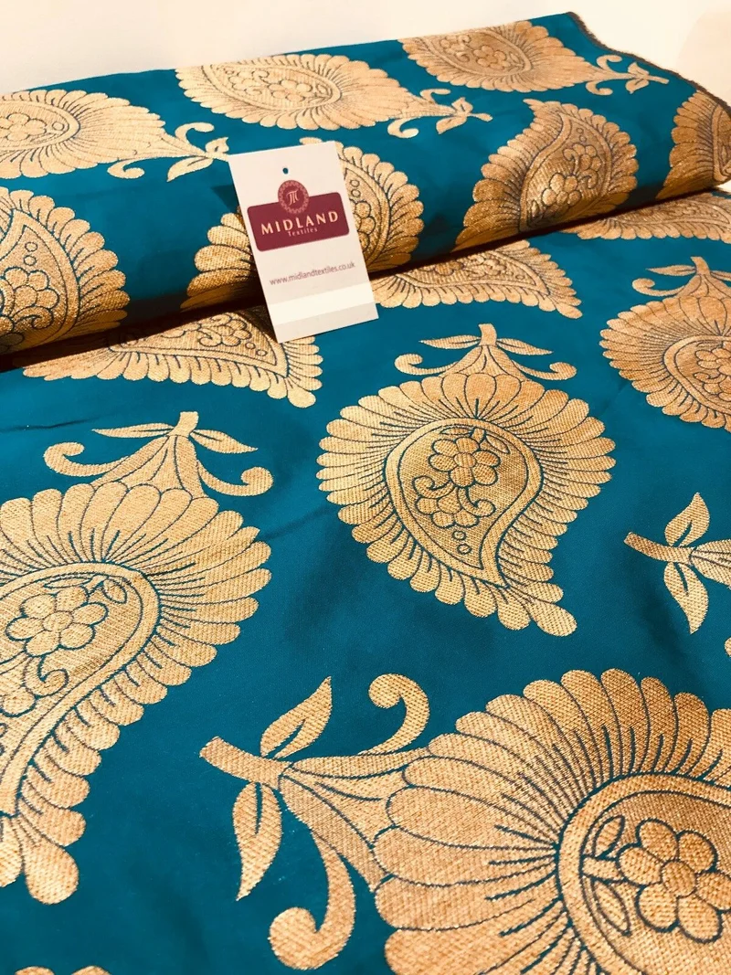 Gold Metallic Paisley Indian banarsi brocade Fabric 44" Wide M808 Mtex