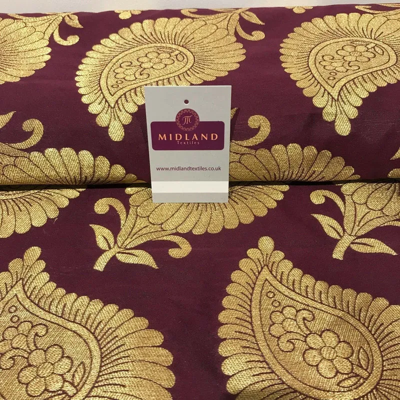 Gold Metallic Paisley Indian banarsi brocade Fabric 44" Wide M808 Mtex