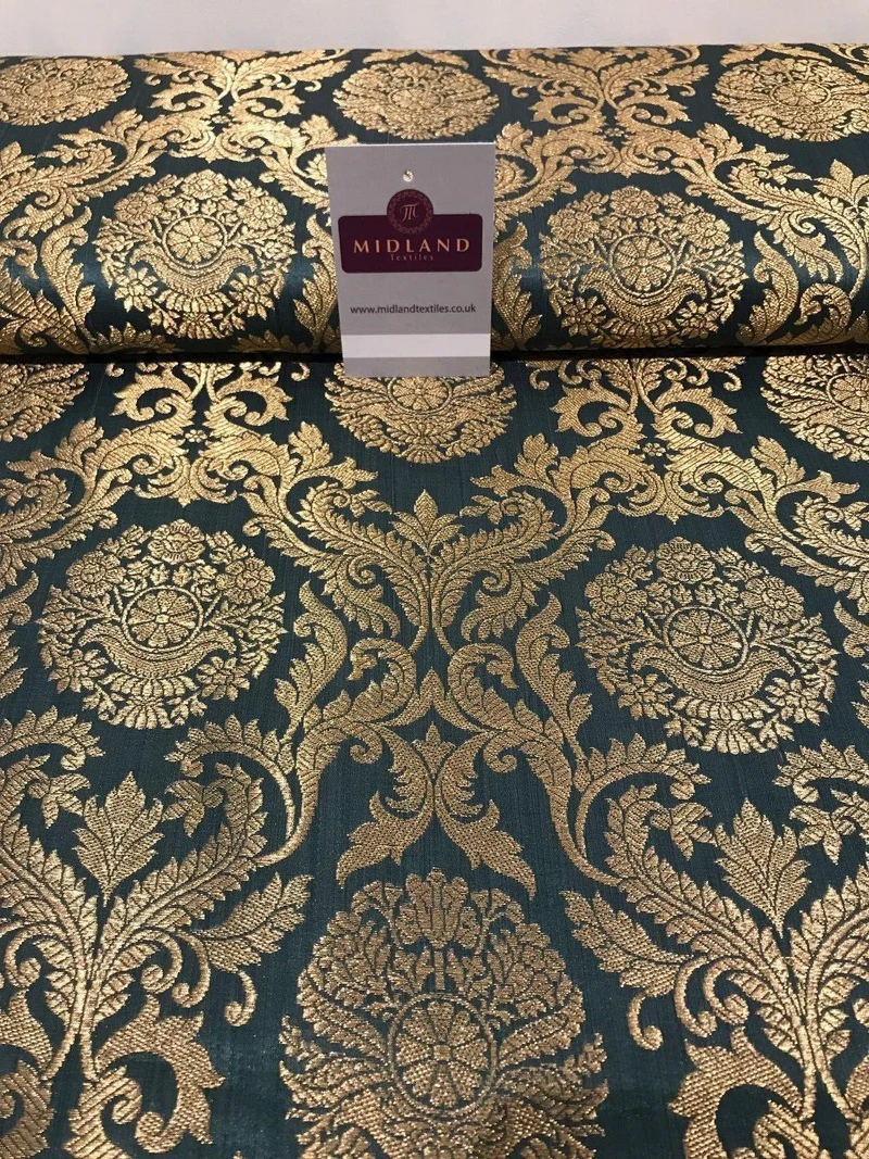Gold Metallic Ornamental Indian Faux Silk Banarsi brocade Fabric 44" Wide M807