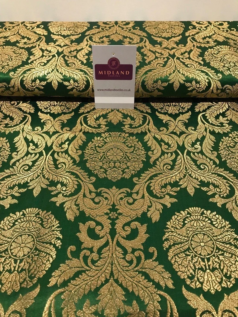 Gold Metallic Ornamental Indian Faux Silk Banarsi brocade Fabric 44" Wide M807