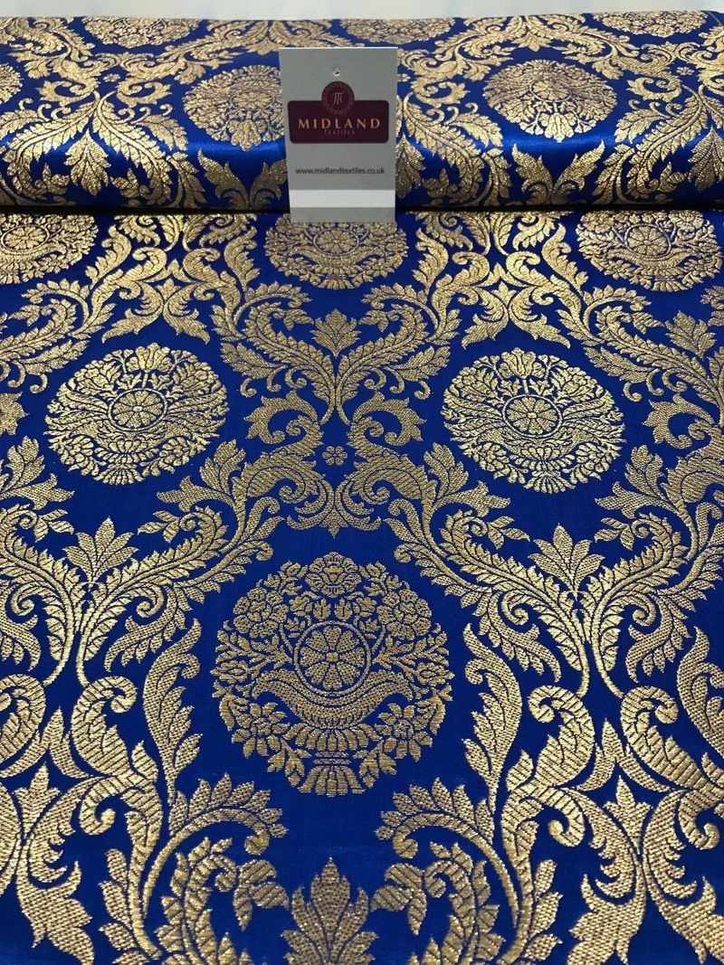 Gold Metallic Ornamental Indian Faux Silk Banarsi brocade Fabric 44" Wide M807
