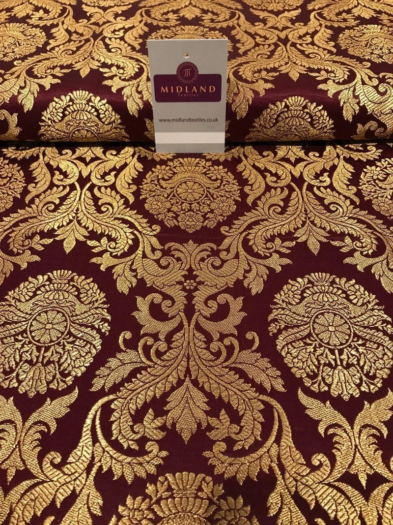 Gold Metallic Ornamental Indian Faux Silk Banarsi brocade Fabric 44" Wide M807